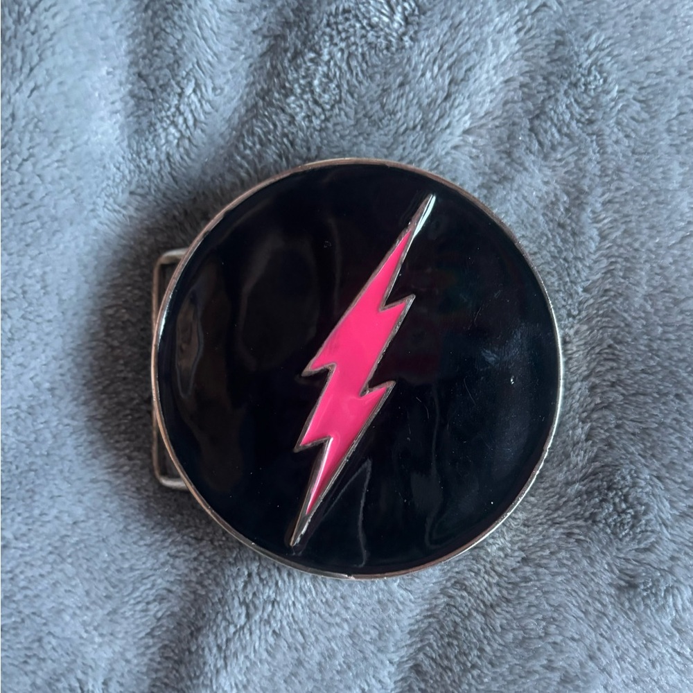Black and Pink Lightning Bolt Belt Buckle